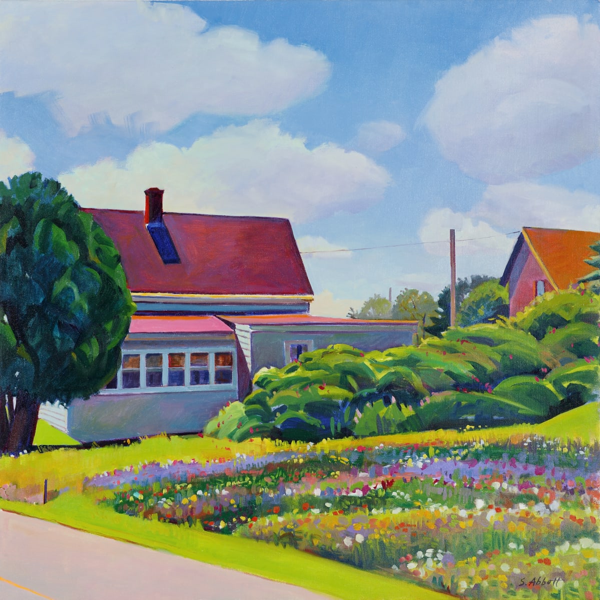 "Farmhouse with Wildflowers" by Susan Abbott 
