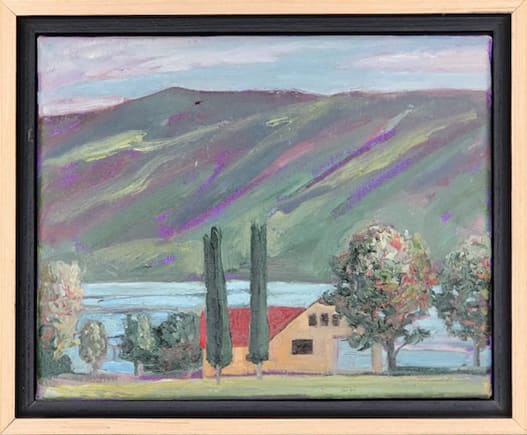 Boathouse, Silver Bay, Lake George, NY by Emily Eve Weinstein  Image: Painted at YMCA Silver Bay, Lake George, NY. Marc was invited for a gig with his bluegrass band.