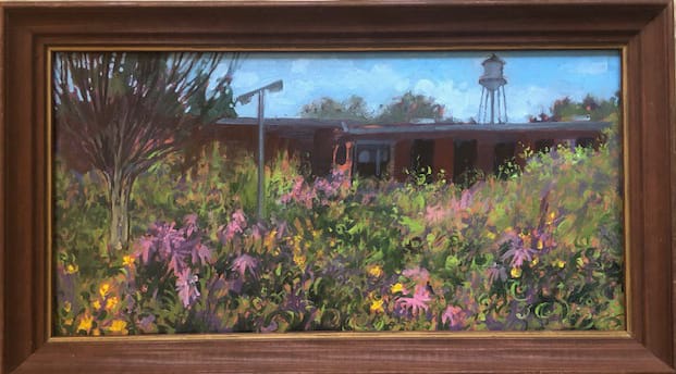 Chatham Mills Pollinator Garden  Image: The garden at this place has always been remarkable. Combined with the water tower I had to paint it.