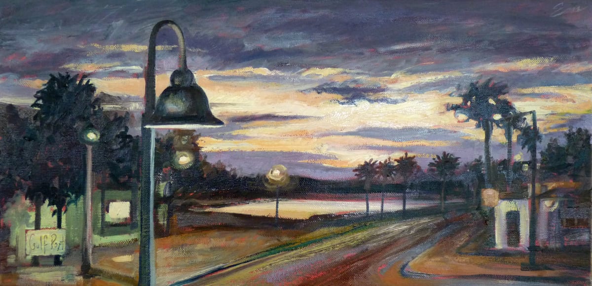 Gulfport Sunset  Image: Sipping cocktails with April, watching the setting sun, painting on location.