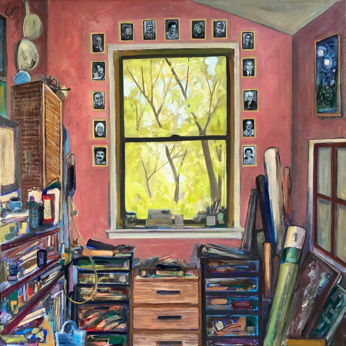 Corner in Studio  Image: 
I decided to commemorate special people to me in this painting of a corner that took me ages to organize. A tribute.