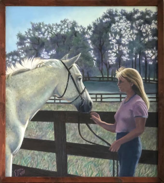 Ginger the Horse  Image: When I arrived in Durham, NC to establish my business Pet & People Portraiture I did several sample portraits. The young woman was going to purchase the painting, but her life got complicated. Honestly, I'm not sure if she is Ginger or the horse is.

Full amount goes to Wild Horse Rescue.
