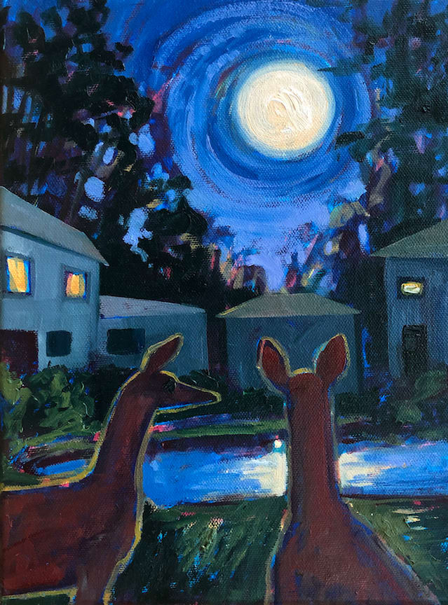 Visitors by Emily Eve Weinstein  Image: Two deer in moonlight.