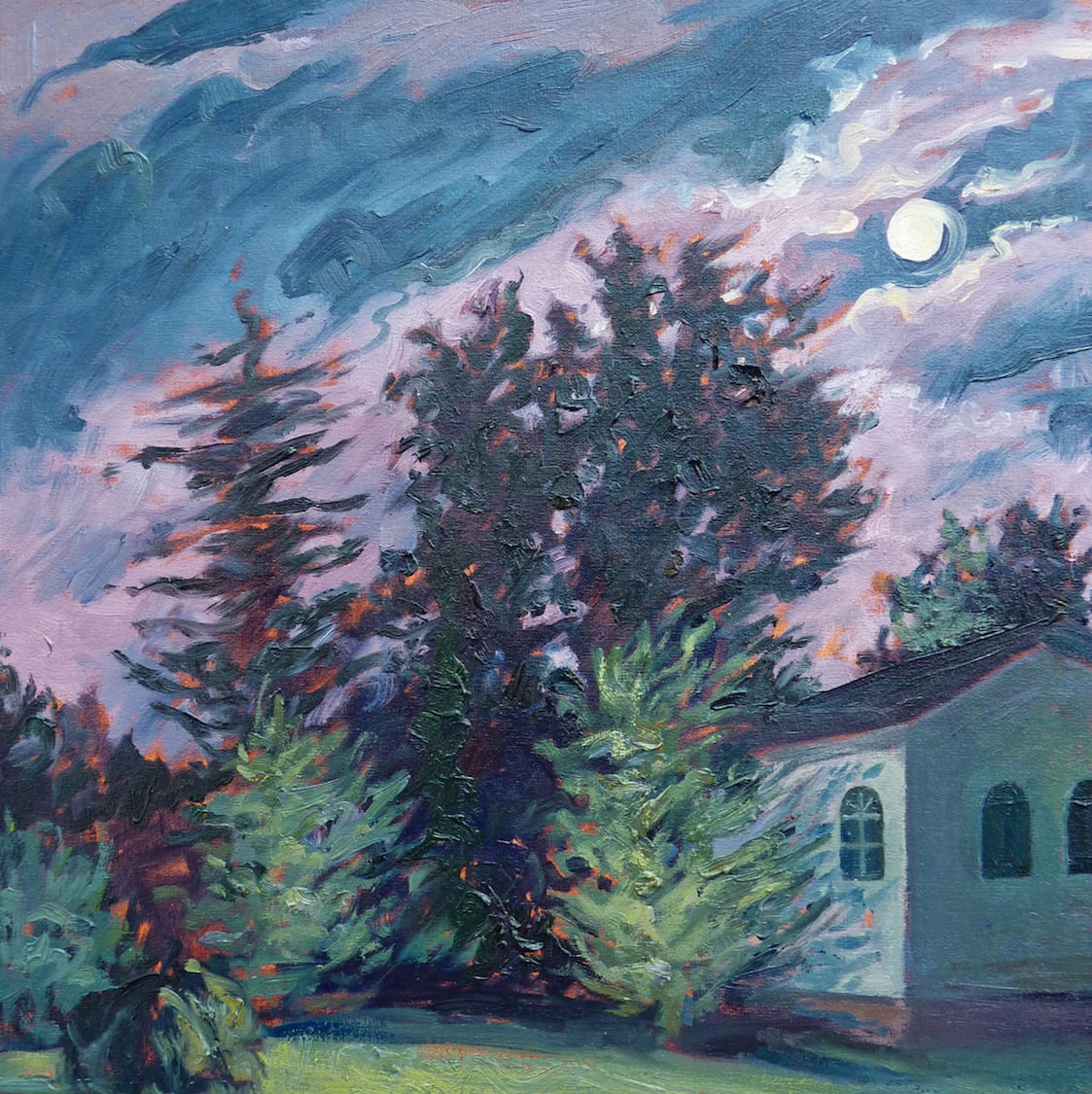 Friday Evening  Image: Visiting with artist Alice Griffin in her side yard in a neighborhood I once lived. Dramatic sky, good company, sipping tea.