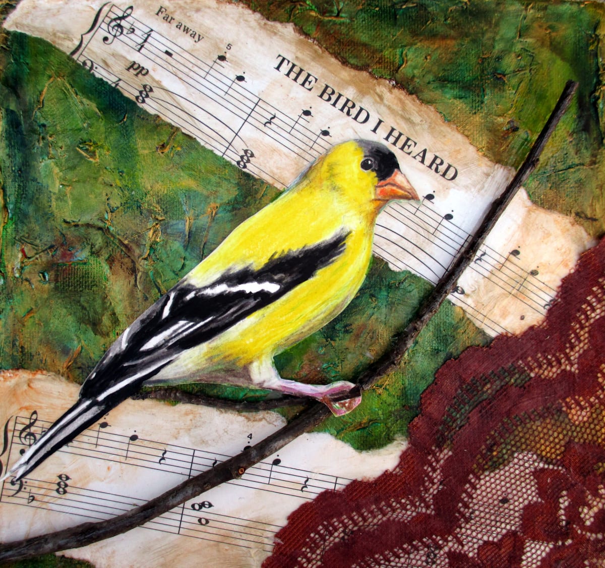"The Bird I Heard", Mixed Media on Canvas, 8"x8" by Lisa Wiertel 