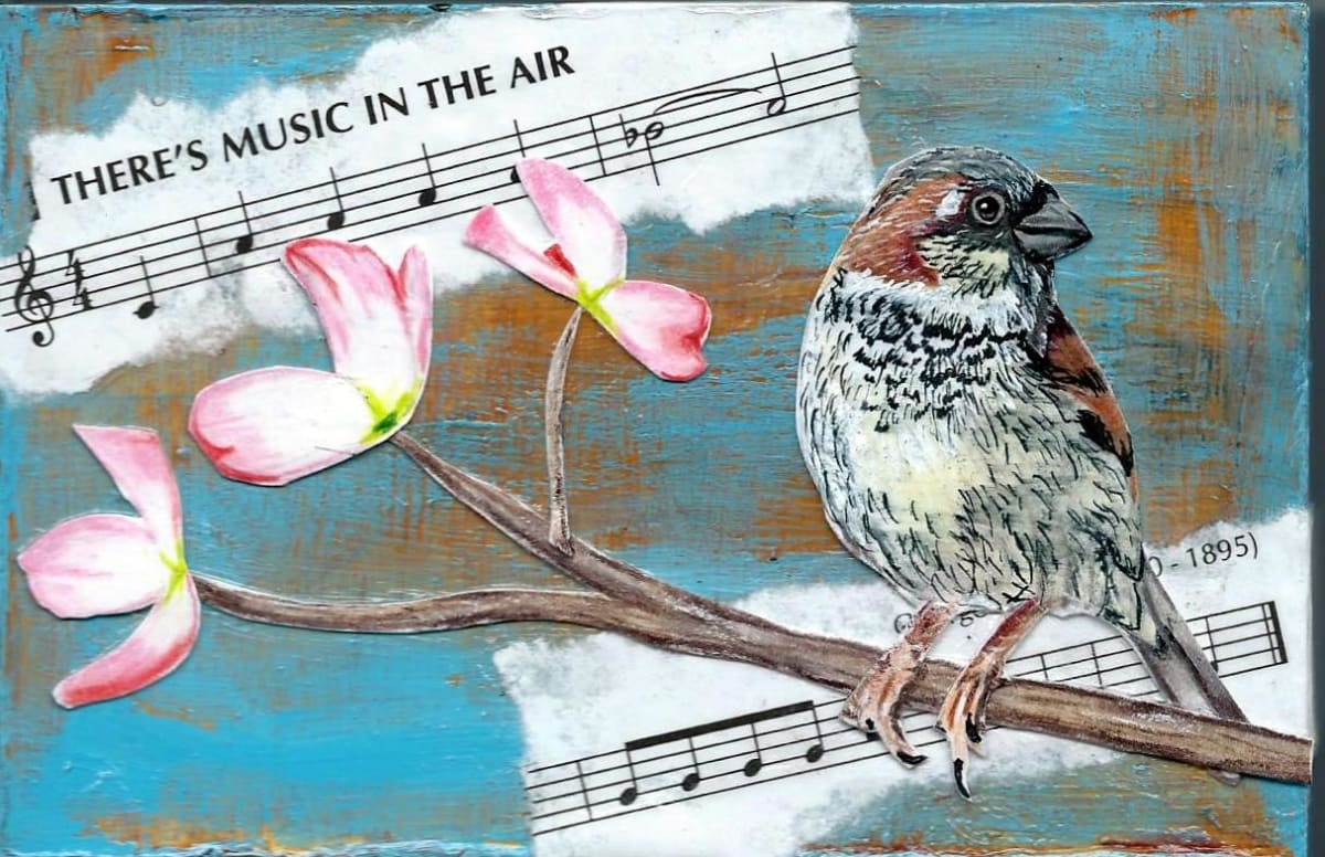 "There's Music in the Air", Mixed Media on Wood, 4"x6" 