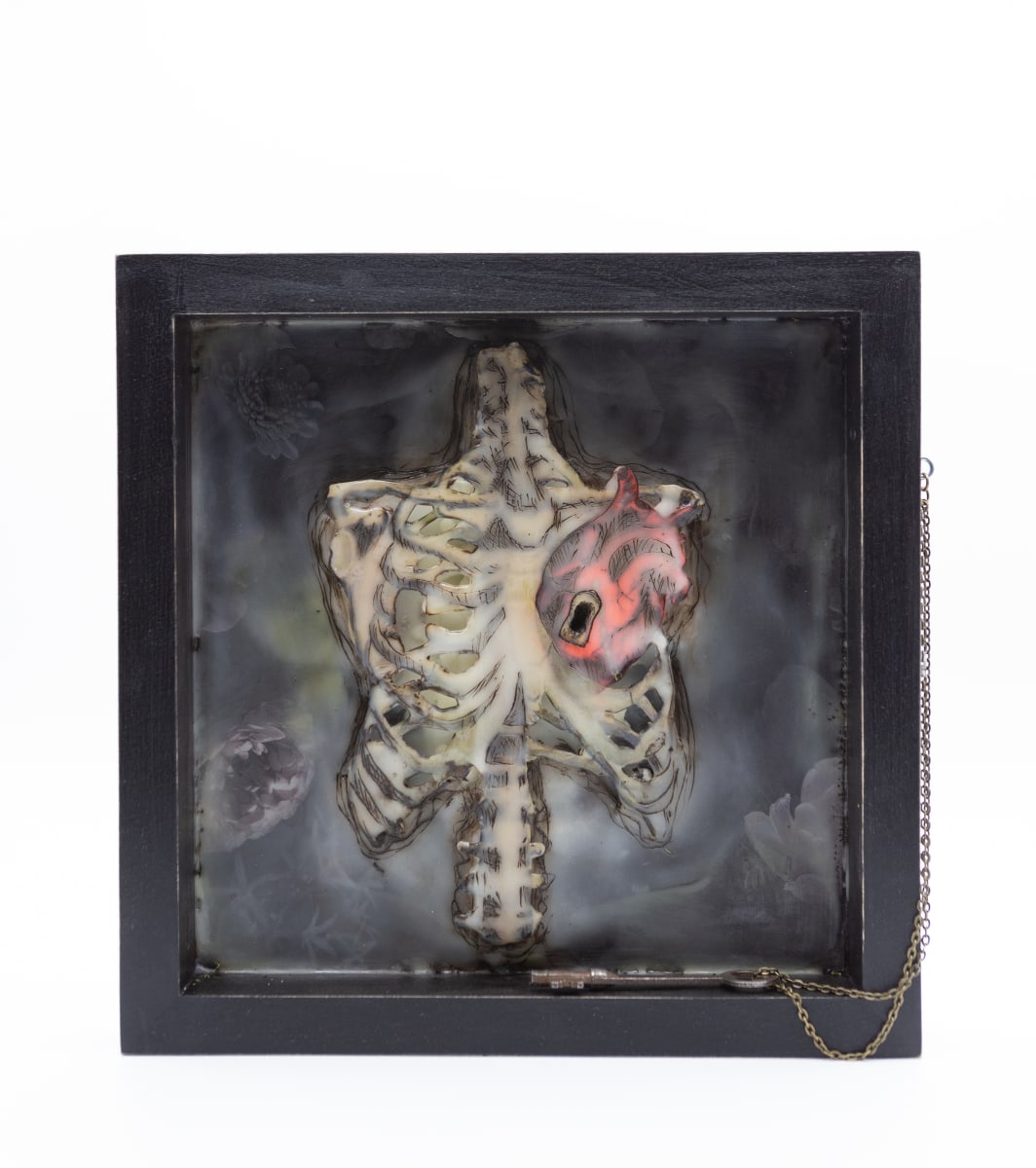 Behind Lock & Key by Scorpio Encaustics  Image: Front view of mixed media encaustic.