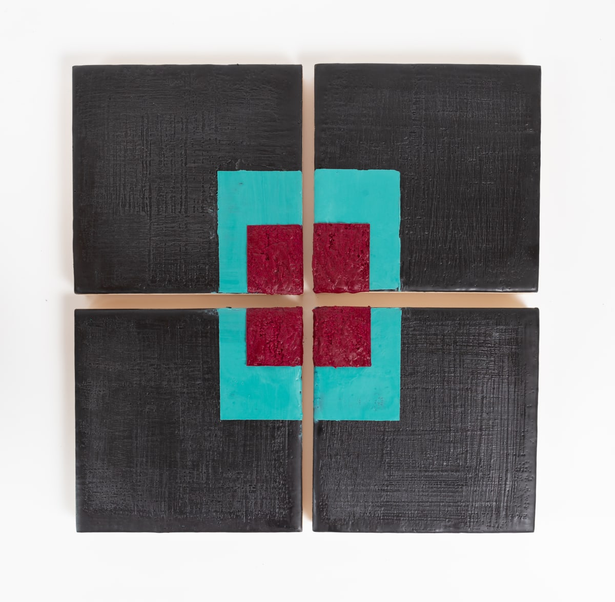 Connect Four by Scorpio Encaustics  Image: four different pieces of artwork each 6x6" and 3/4 "depth that can be hung as a grouping. 