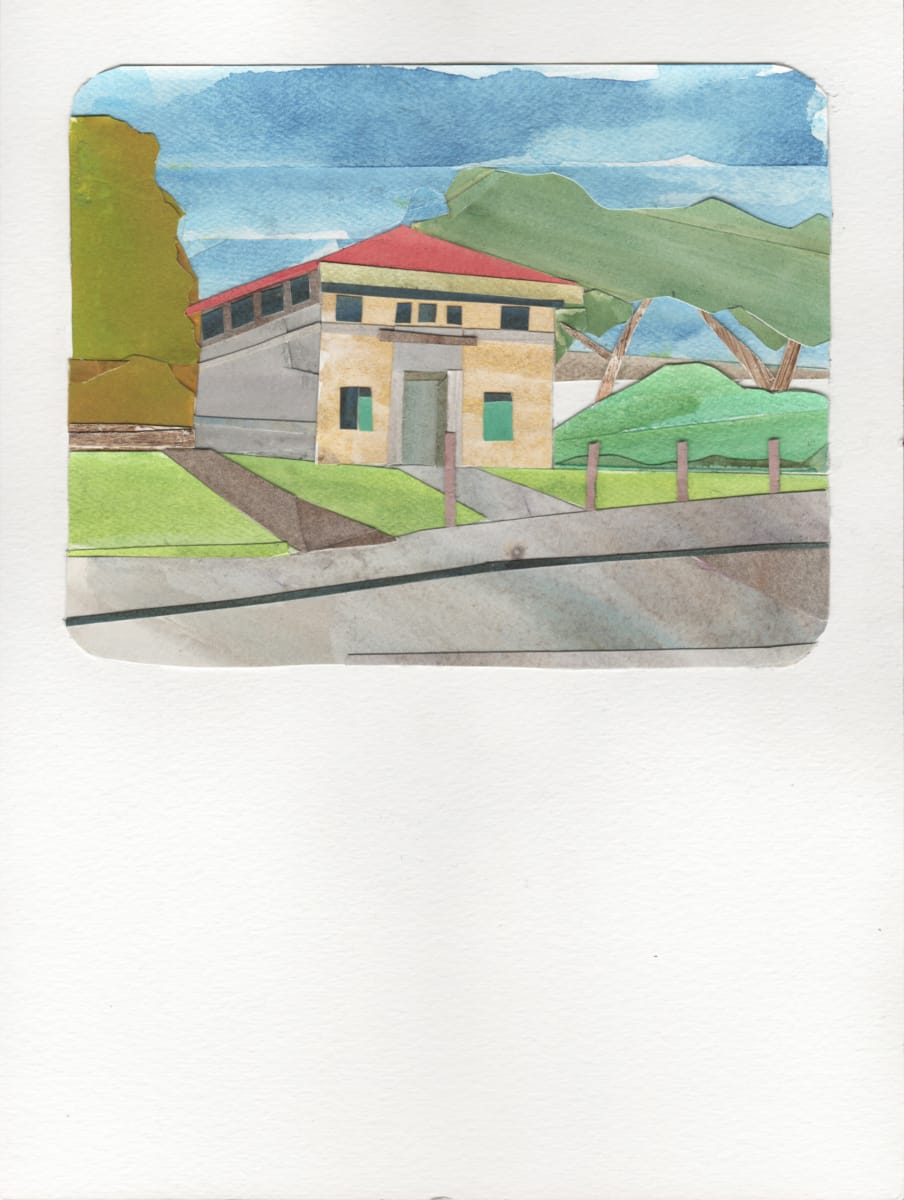 26. Nunnery Lane Sub Station by Suzy Kopf  Image: I spent 2017-8 working in the archives of the Baltimore Streetcar Museum, seeking out the remaining locations of various buildings and structures pertaining to the now obliterated streetcar transit system that connected Baltimore until 1964. These 41 watercolor collages chronicle the only locations that remained in the city as of 2018— some have since disappeared as well.