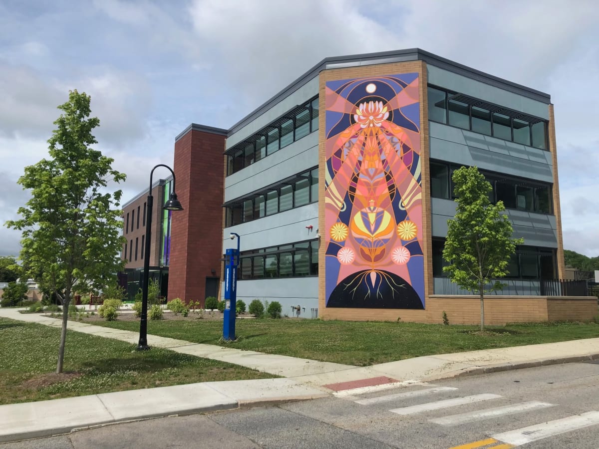 Germination by Lena McCarthy  Image: Mural for the new Horace Mann Hall at Rhode Island College.