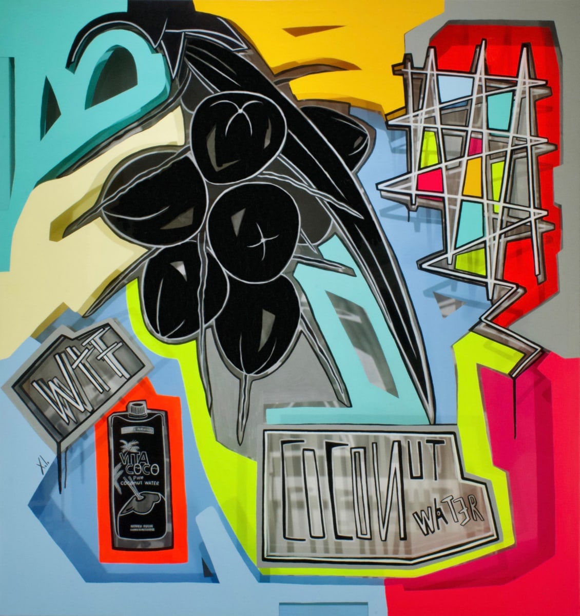 Xolo Cantillo, Coconut Water by Da Silva Gallery/Gallerylabs  Image: Series: Bitácoras 
Tittle: COCONUT WATER
Technique: Mixed Media 