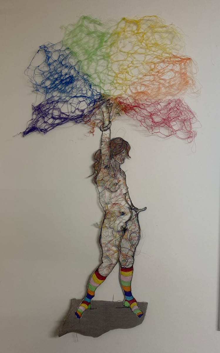 Emerging: Pride by Juliet D Collins  Image: Emerging: Pride embroidered thread textile artwork by Juliet D Collins