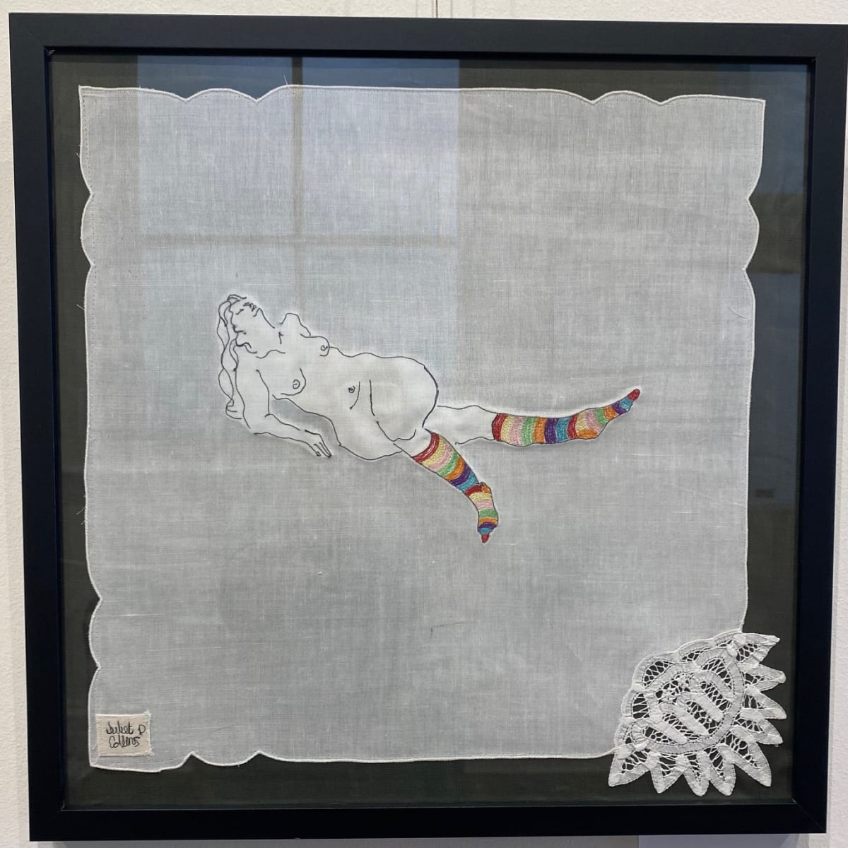 Ms Stripey Socks by Juliet D Collins  Image: Ms Stripey Socks embroidered thread textile artwork by Juliet D Collins
