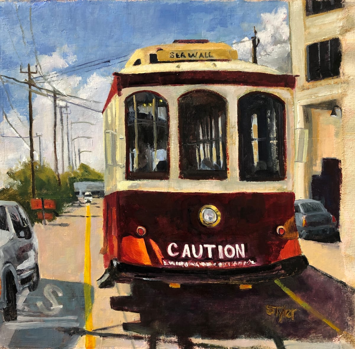Tolley by susan tyler  Image: image of iconic trolley cars in Galveston. They have finally returned after hurricane Ike wiped out the tolley cars that have been a part of Galveston since the early 2000's. 