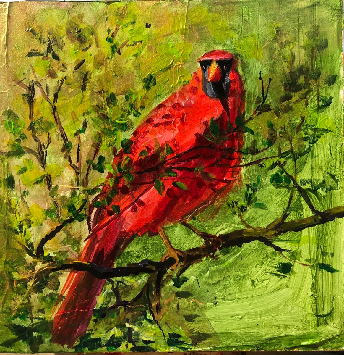 Cardinal Series  Image: 8x8x2 acrylic. Male Cardinal enjoying the summer