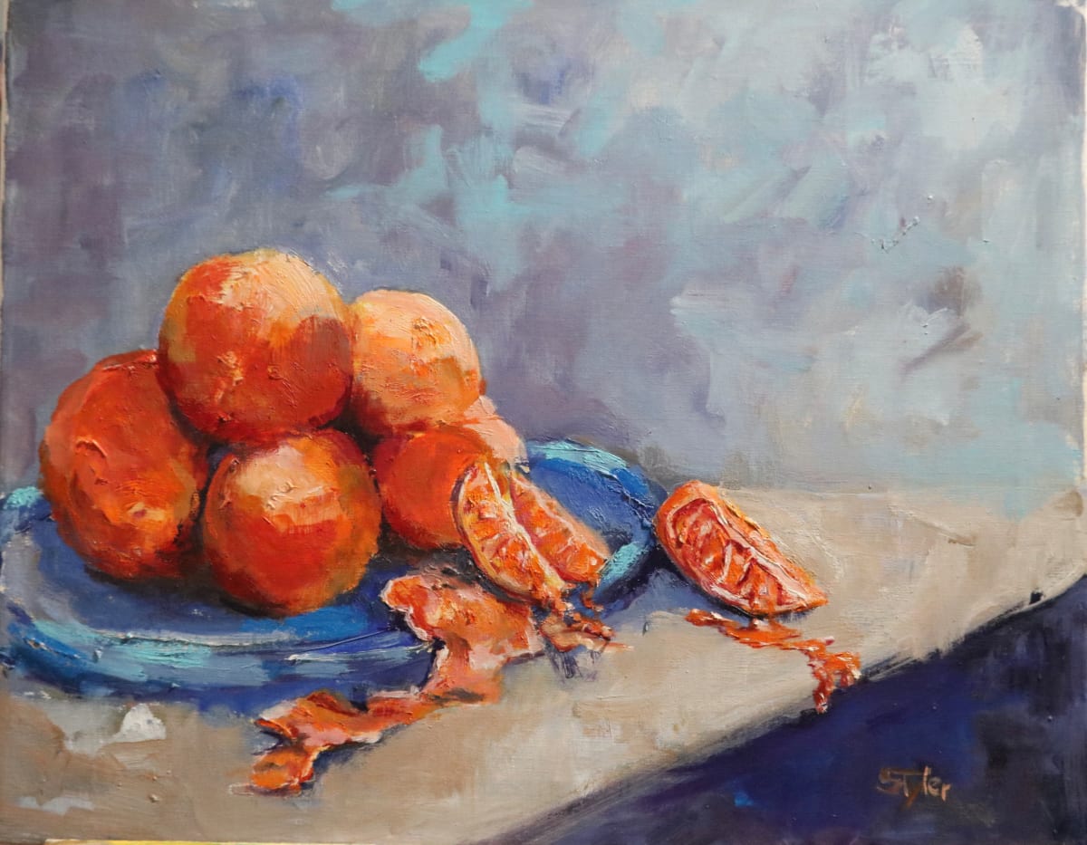 Oranges on Blue Plate by susan tyler  Image: Complimentary Blue/Orange