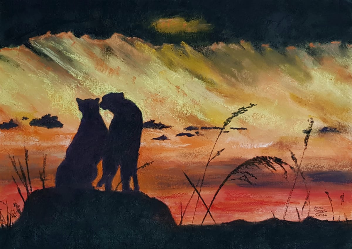 Sunset Kisses by Anne Cowell  Image: Cheetahs in love