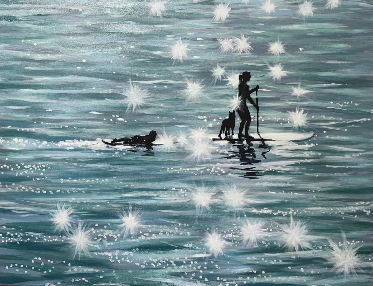 Paddling in the Bay by Vicki Bosisto  Image: family with dog paddling in Bay of Port Lincoln