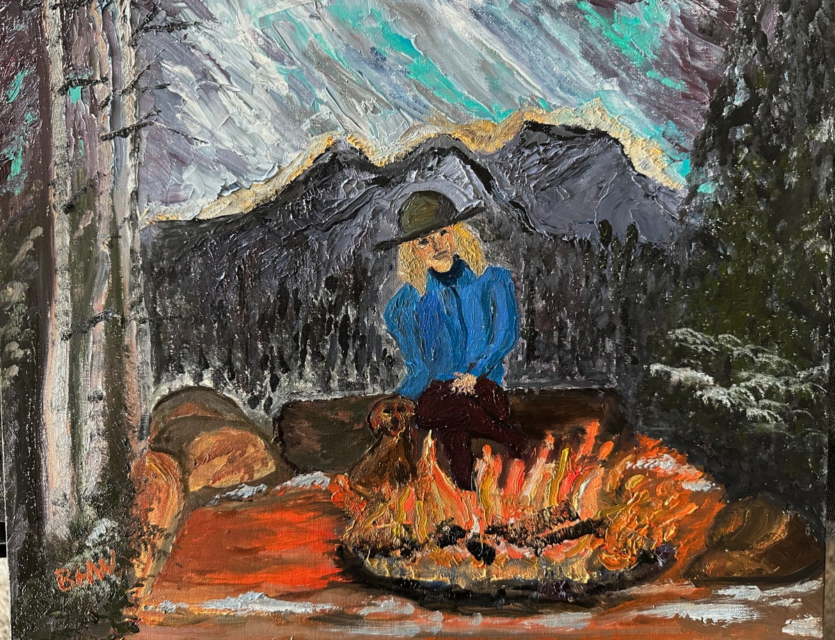 Winter Warming by Brian Hugh Wagner  Image: Finding some solace with her best friend around the comforting open flames.