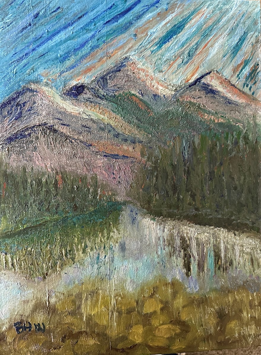 Mirrors by Brian Hugh Wagner  Image: Depicting the reflections of a mountain view in the reflecting pool of a nearby high country lake. The sky is ominous and reveals the many colors in the Rocky Mountain landscape.
