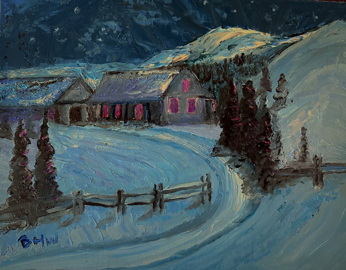 Starry Night by Brian Hugh Wagner  Image: Thinking of childhood days of snowmobiling with my best friend's family. The moonlit landscape is eerily quiet due to the snow absorbing all the sound. As my breath steams the air, the silvery light from the moon and stars makes the snow covered hills glow with requisite beauty.