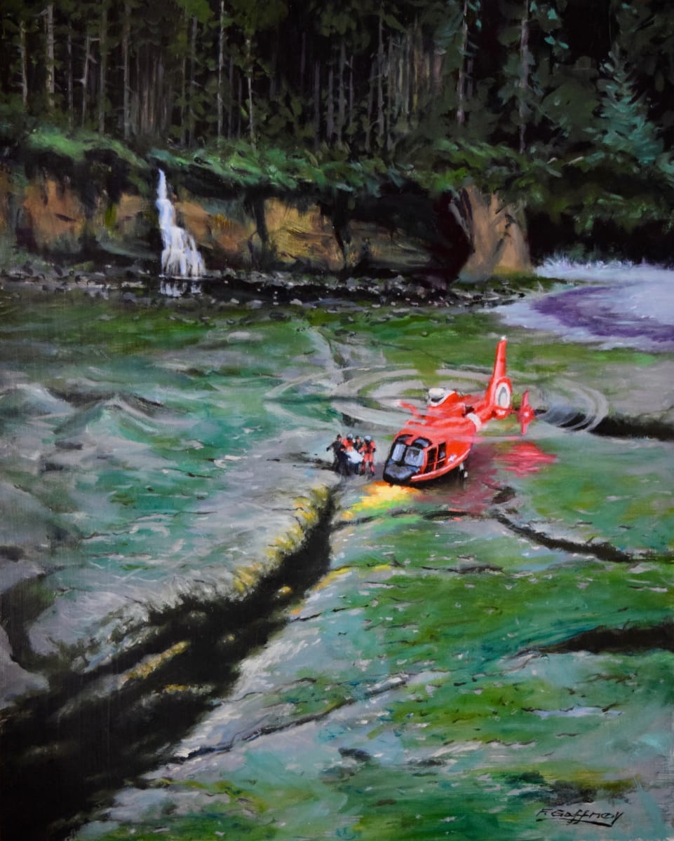 Hiker Rescue  Image: As I am a member of the Coast Guard Art Program, "Hiker Rescue" is my donation for their 2019 Art Collection.