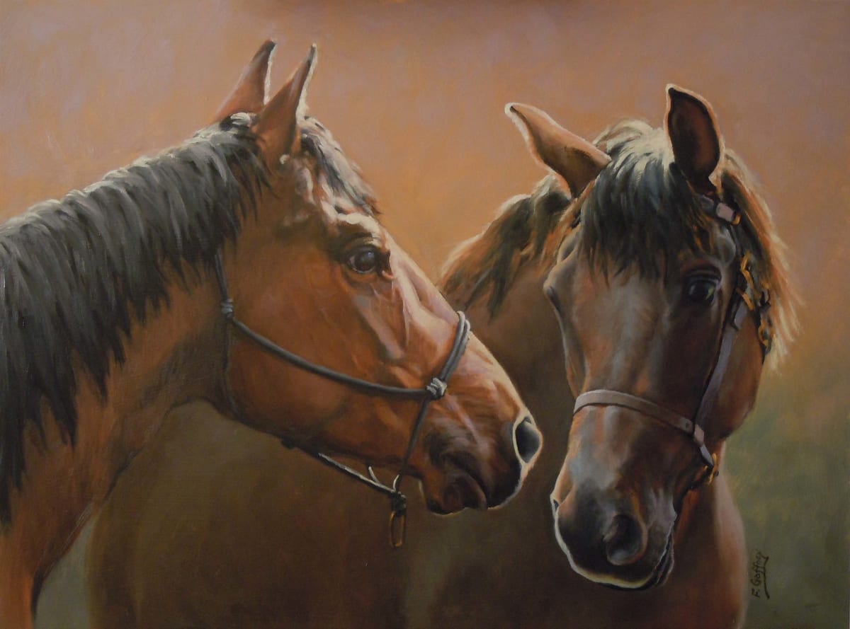 Paco & Buck  Image: This painting was commissioned for Keith and Linda Lyson from Montana where they use their horses, Paco and Buck, for riding in the mountains. 2010