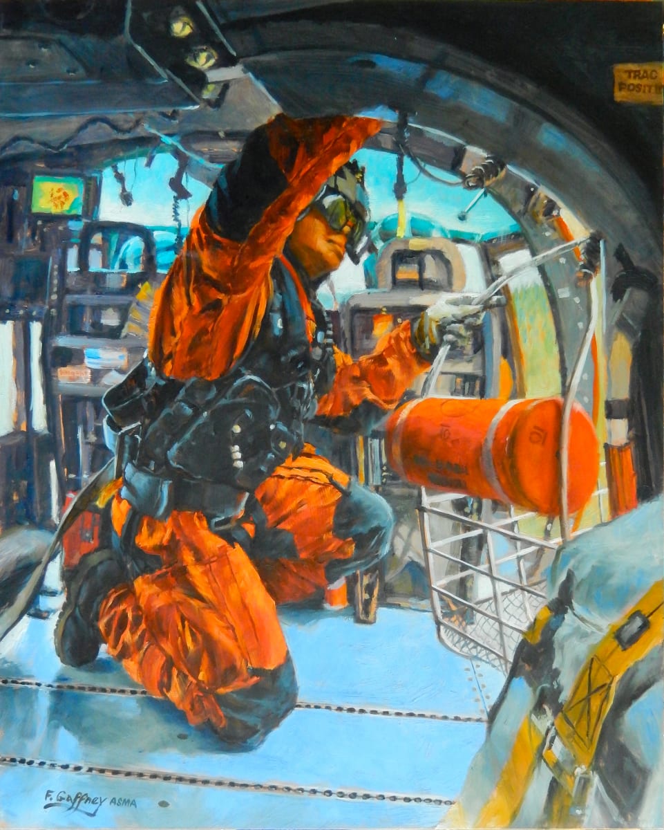 Rescue Basket Ready  Image: “Rescue Basket Ready” was  accepted into the permanent collection of the United States Coast Guard Art Program. The inaugural exhibition of the 2015 collection.
