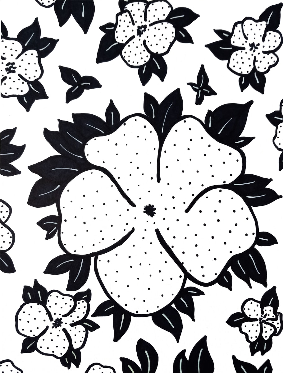 Freckled Petunias by Kimberly McGraw Moore  Image: An original  from the Botanical Whimsy collection (March 2023), a collection of whimsical botanical-inspired black and white illustrations.