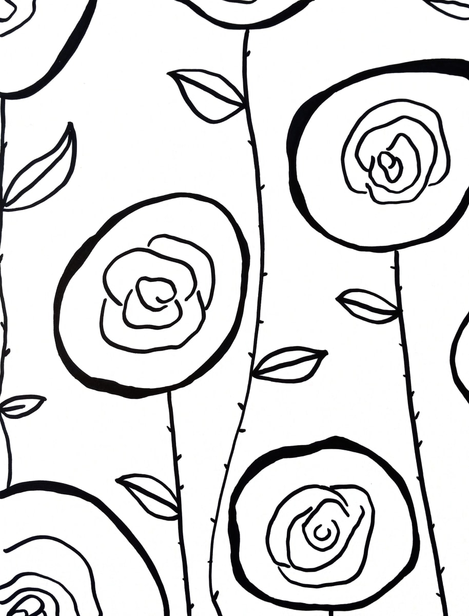 Lollipop Roses by Kimberly McGraw Moore  Image: An original  from the Botanical Whimsy collection (March 2023), a collection of whimsical botanical-inspired black and white illustrations.