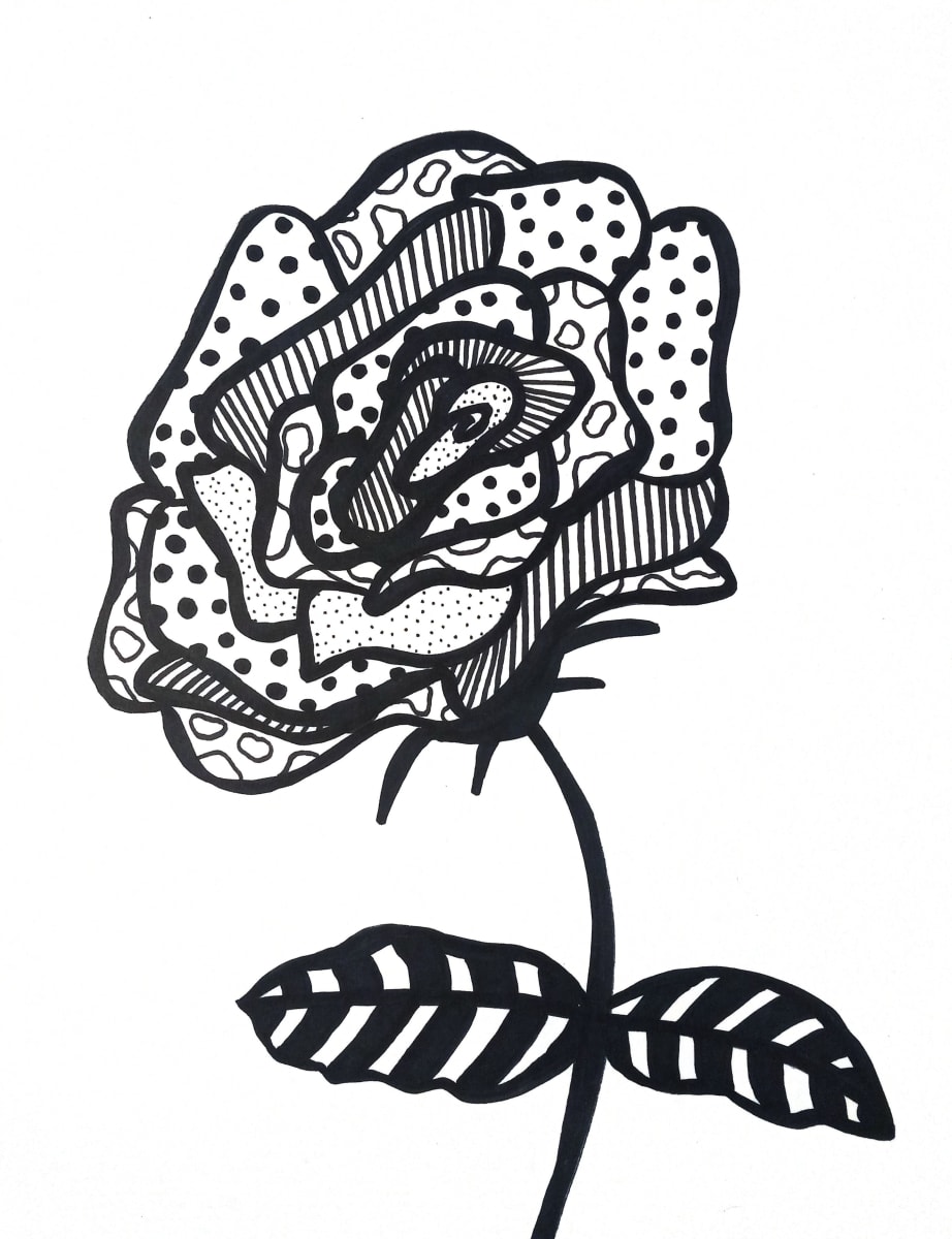 Funky Flower by Kimberly McGraw Moore  Image: An original  from the Botanical Whimsy collection (March 2023), a collection of whimsical botanical-inspired black and white illustrations.