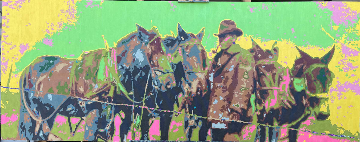 Mule team with cowboy and his pipe by Ed Chaney, Image 1.