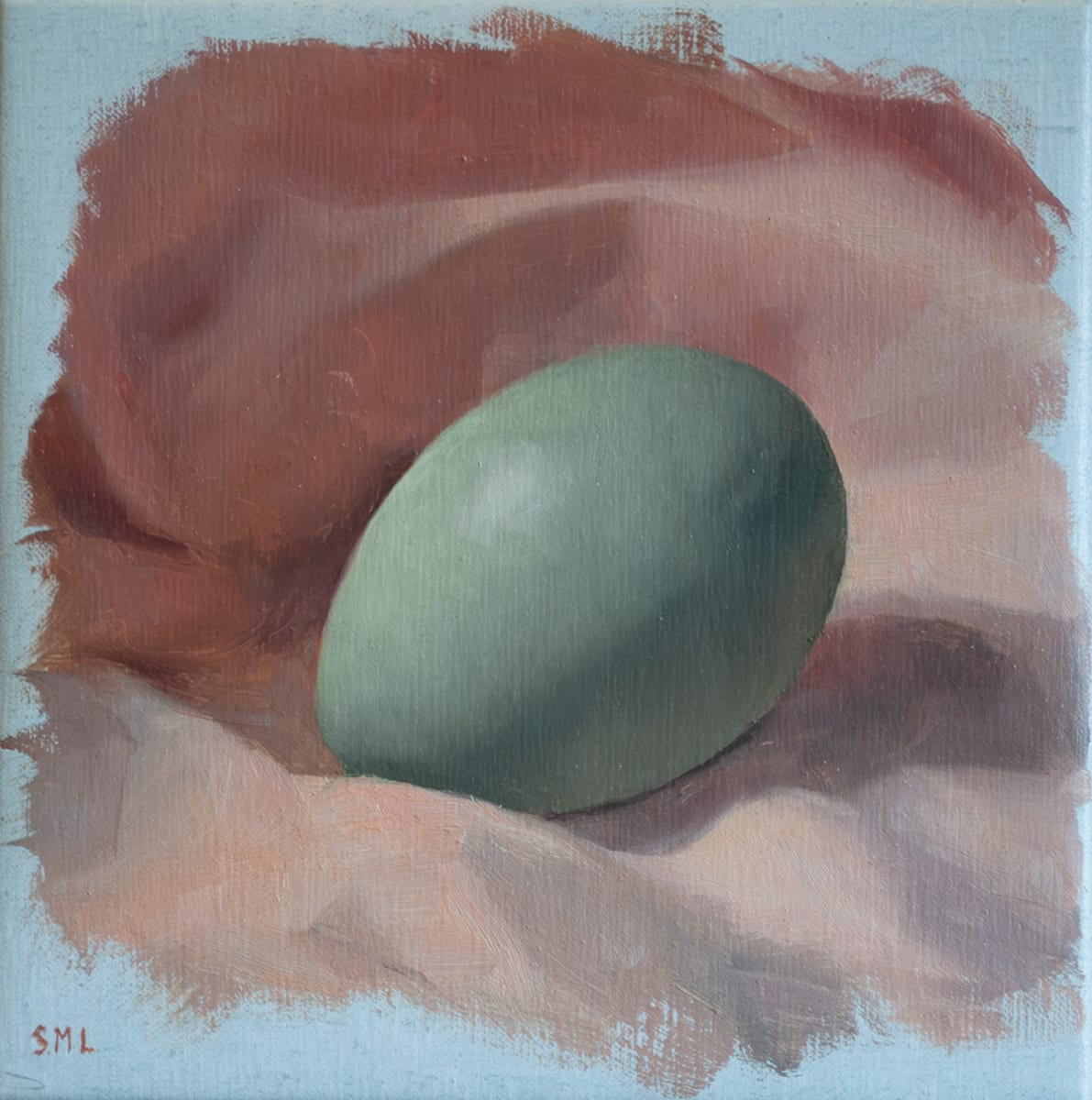Pale Green Egg on Pink by Sarah Marie Lacy 