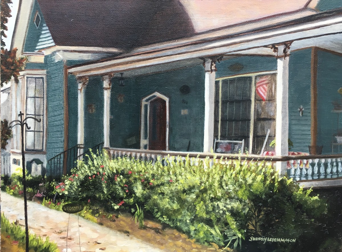 At Home With Old Glory, The J. W. Hamill House circa 1899 by Sherry Mason  Image: At Home With Old Glory, The J. W. Hamill House circa 1899, 9" x 12", original oil © by Sherry Mason