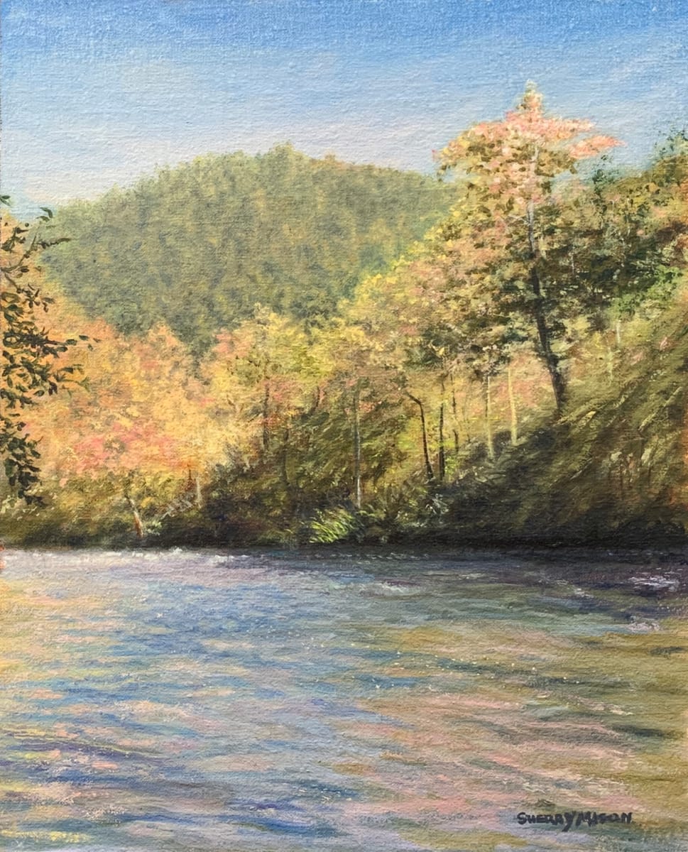 Autumn Highlights by Sherry Mason  Image: Autumn Highlights, Valley River, Murphy, NC  12" x 9" original oil © by Sherry Mason