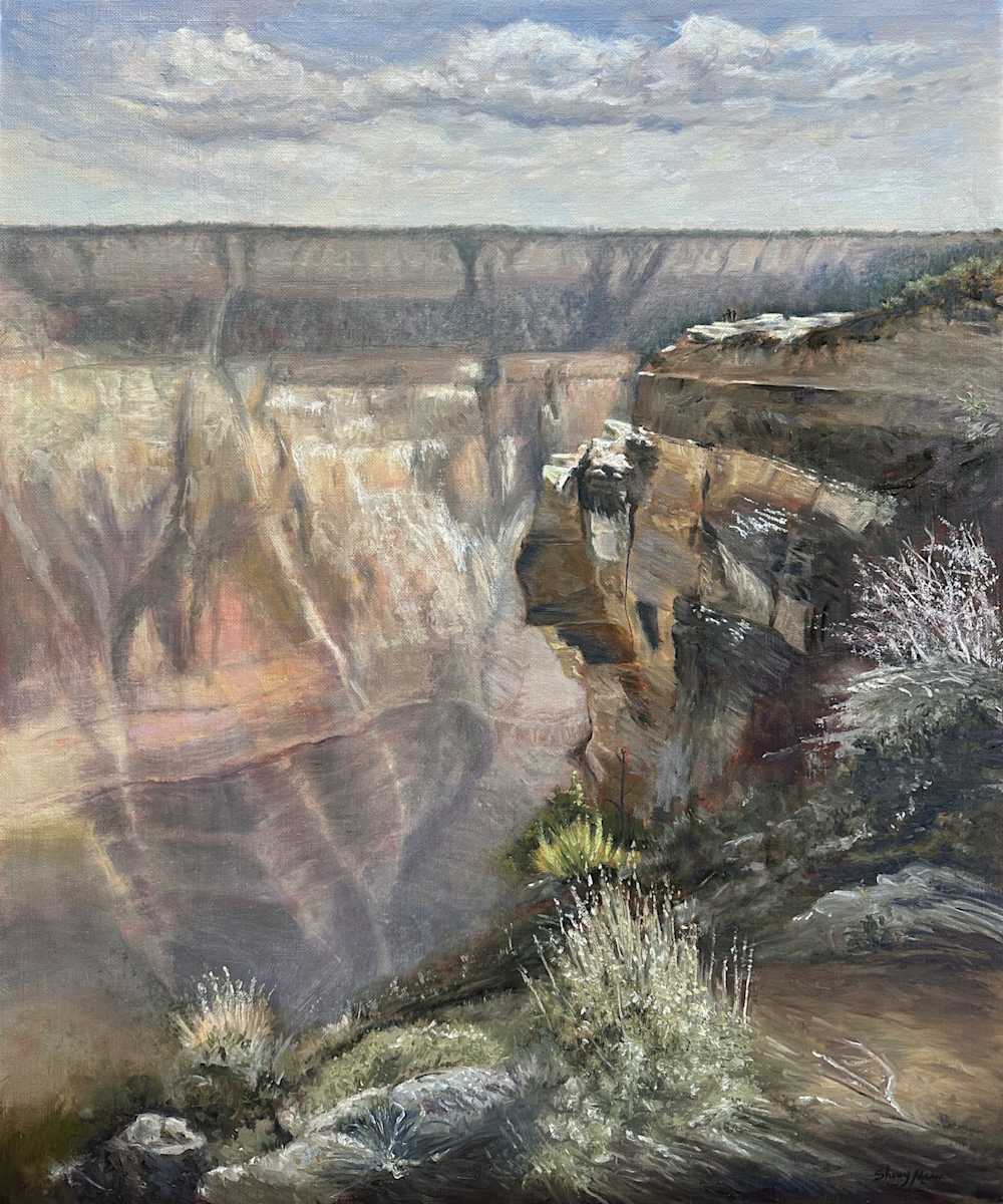 Canyon's Edge by Sherry Mason  Image: "Canyon's Edge", 24" x 20", oil on Belgian linen panel, original © 2025 by Sherry Mason