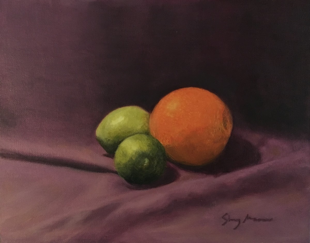 Citrus on Purple by Sherry Mason  Image: Citrus on Purple, 8" x 10" - original oil © Sherry Mason