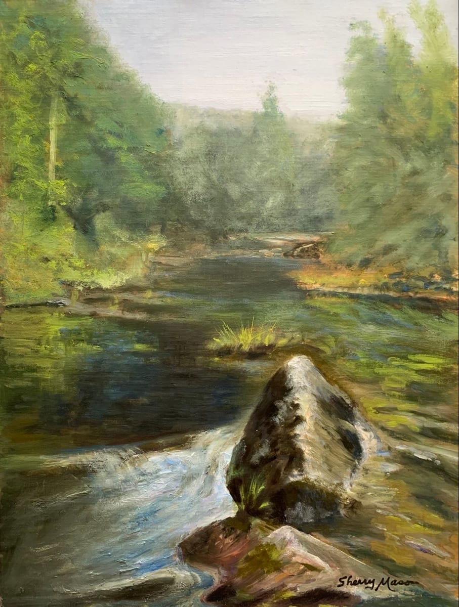 The Sound of Rushing Waters, Plein Air Study by Sherry Mason  Image: The Sound of Rushing Waters, Plein Air Study, 12" x 9" original oil on Belgian linen panel