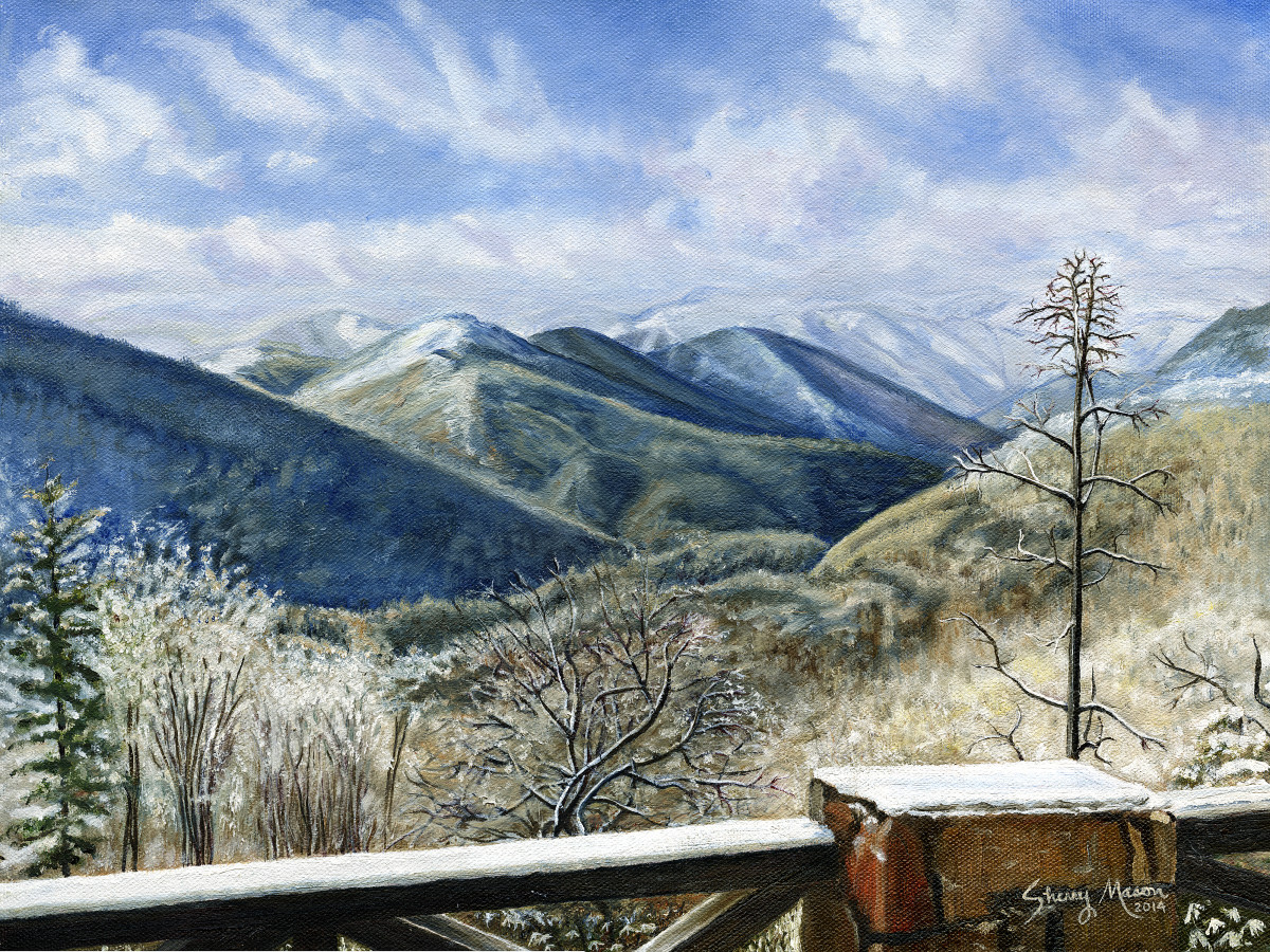 Snowbird Mountain - Lodge View by Sherry Mason  Image: Snowbird Mountain - Lodge View, 12" x 16" original oil on cotton canvas, © Sherry Mason