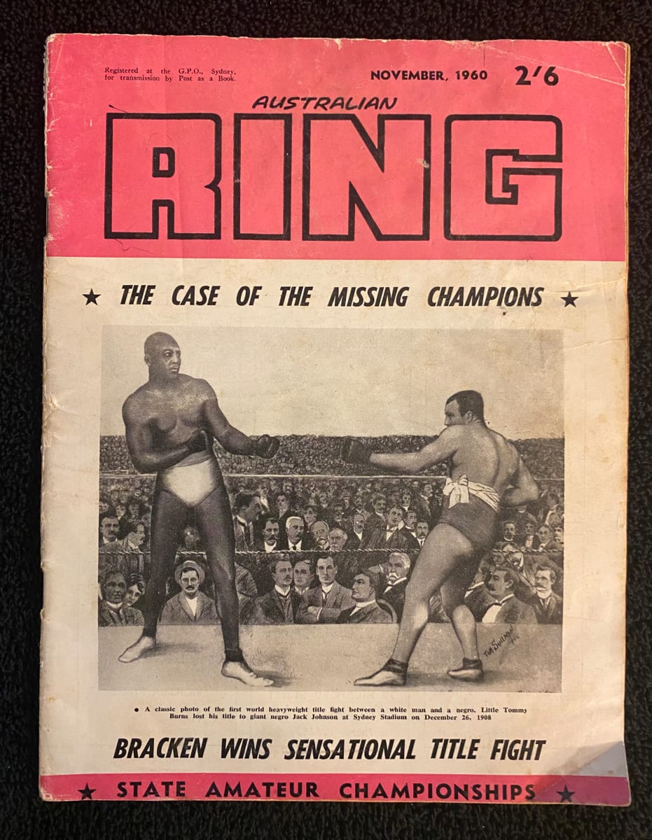 Australian Ring Magazine-cover photo of Jack Johnson and Tommy Burns 