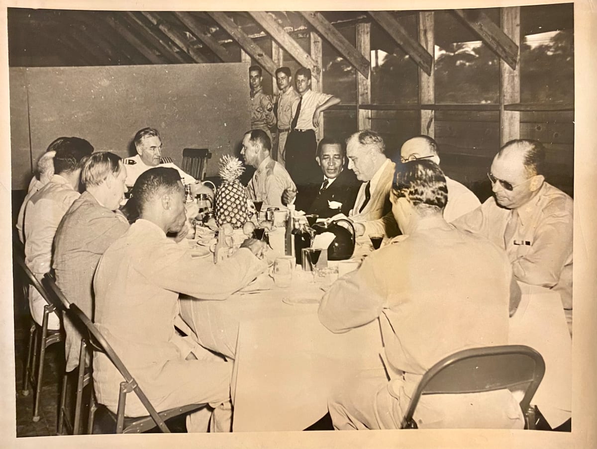 President Roosevelt and aides dining with the President of Liberia in Monrovia, Liberia 