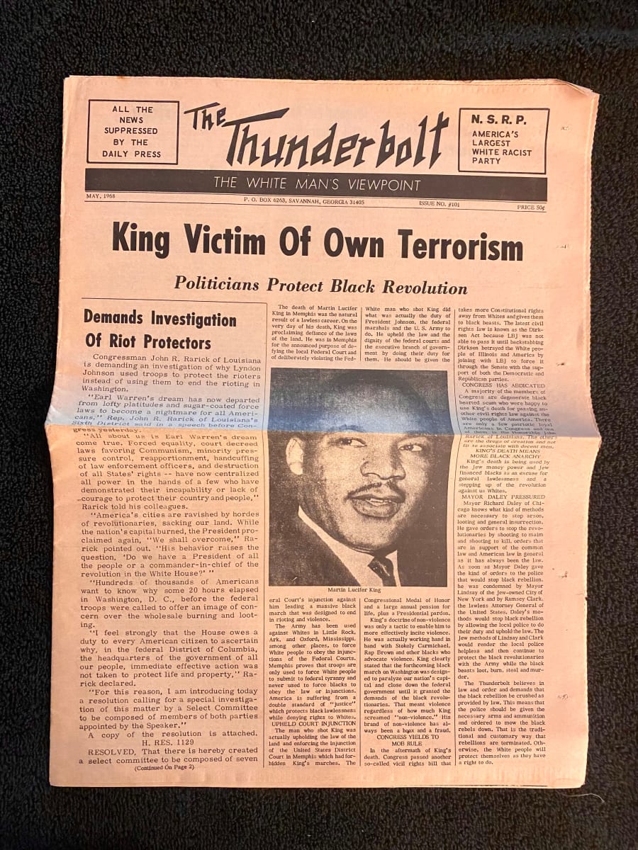 Thunderbolt Racist publication after the death of MLK 