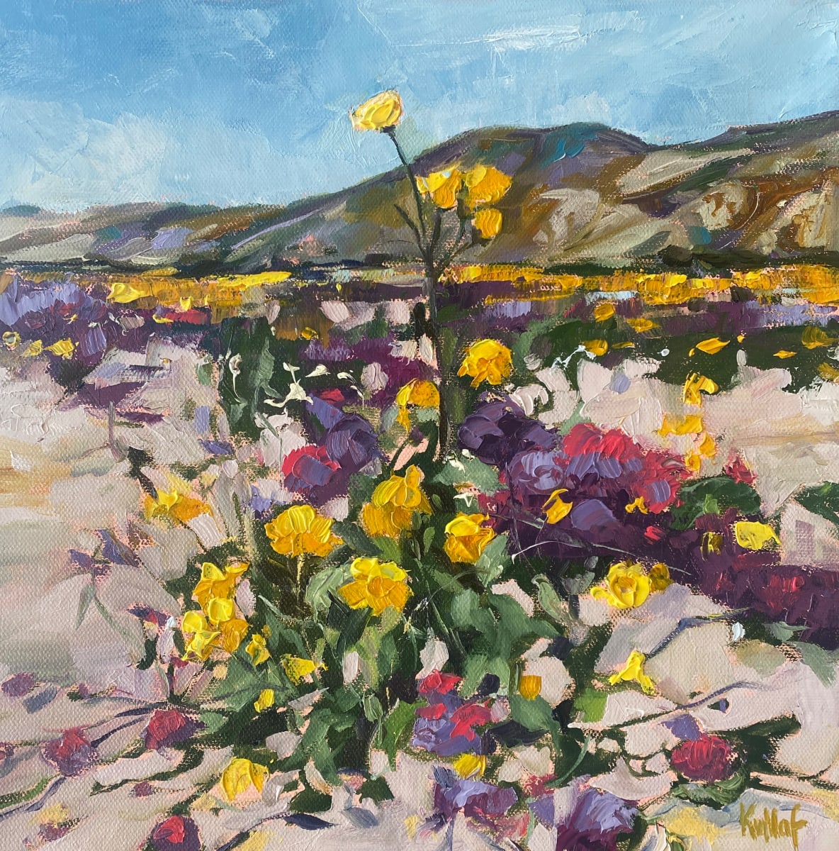 Desert Flower Magic by Anne Kullaf  Image: Desert Flowers form a carpet of color leading to the distant mountains in the Anza Borrego Desert of Southern California