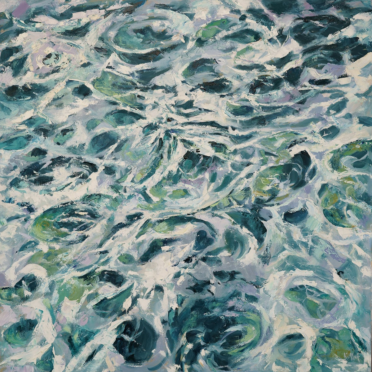 Sea Swirl by Anne Kullaf  Image: Get lost in a maze of blues and greens and the Pacific Ocean swirls around you. This painting evokes calm and a sense of motion as you explore the nuances of color and form.