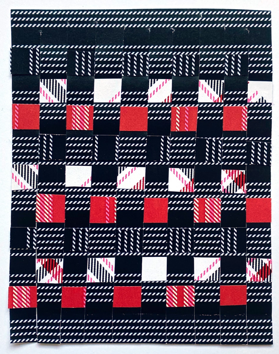 Black Twill x Red and White Detritus Weave by Anne M Bray 