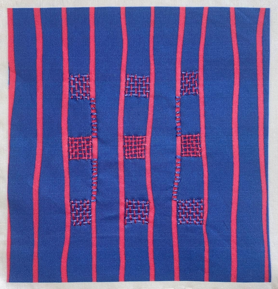 Grids on Pink Blue Stripe by Anne M Bray 