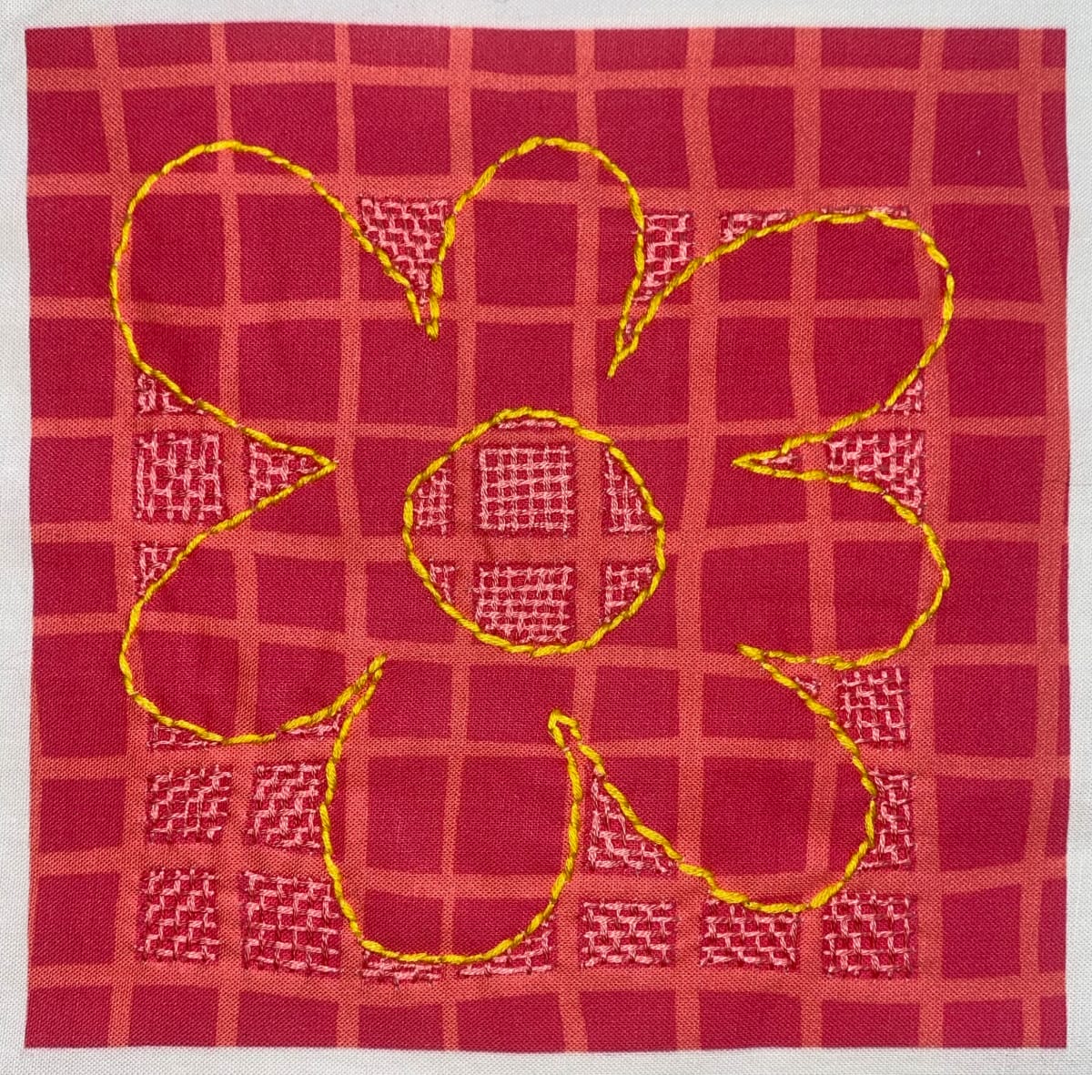 Big Flower Outline on Pink Grids by Anne M Bray 