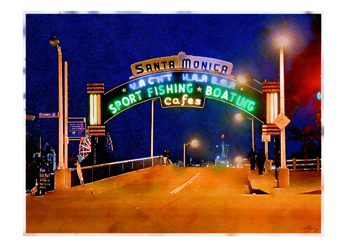 Santa Monica Pier at Night by Anne M Bray 