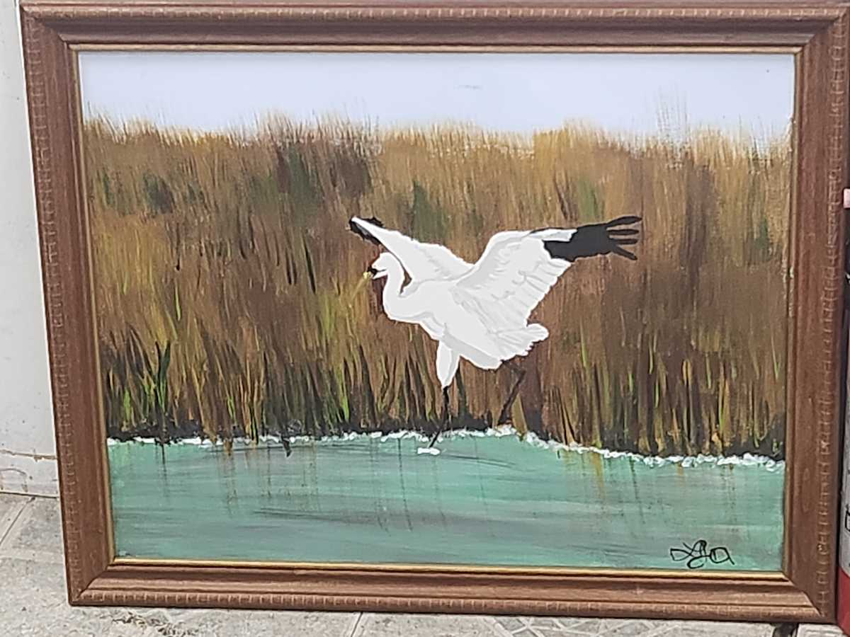 Crane in a Marsh by Larry Alexis the junkart dog 