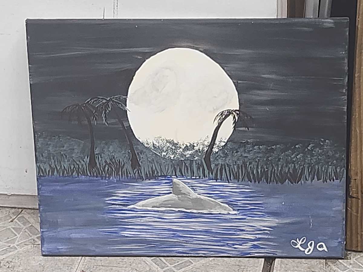 Dolphin in the Moonlight by Larry Alexis the junkart dog 